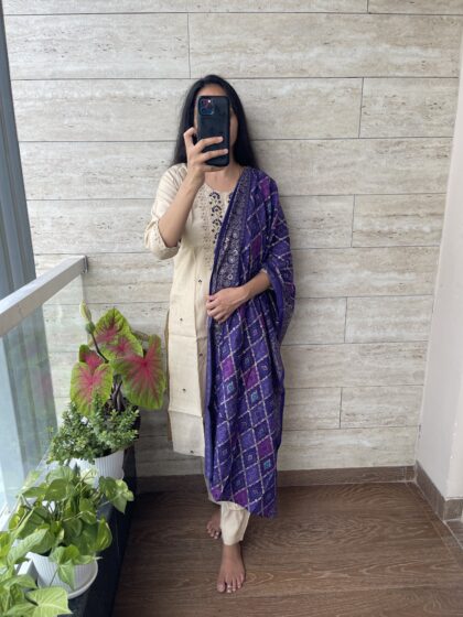 AV21- Premium Party Wear Roman Silk  3Pc Kurta, Pant, Dupatta Set