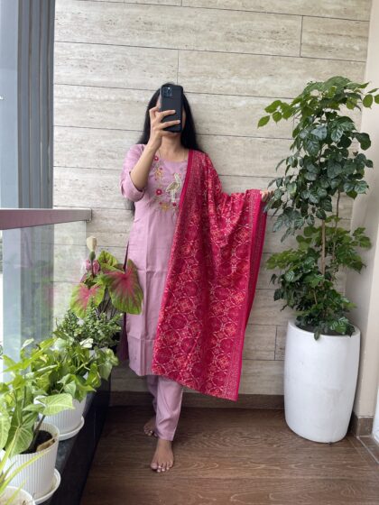 AV02- Premium Party wear Roman Silk  3Pc Kurta, Pant, Dupatta Set