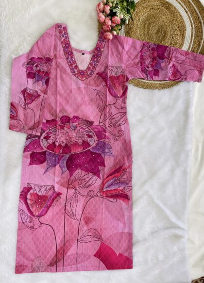 AV10- Premium Khadi Cotton Hand Embroidery Straight Cut Kurta