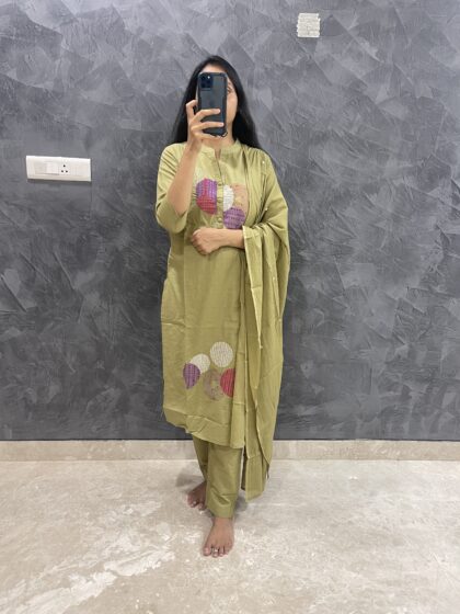 AV36- Pure Cotton Straight Cut Kurta ,Pant, Dupatta Set