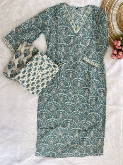 AV40 - Pure Cotton Straight Cut Kurta ,Pant, Dupatta Set