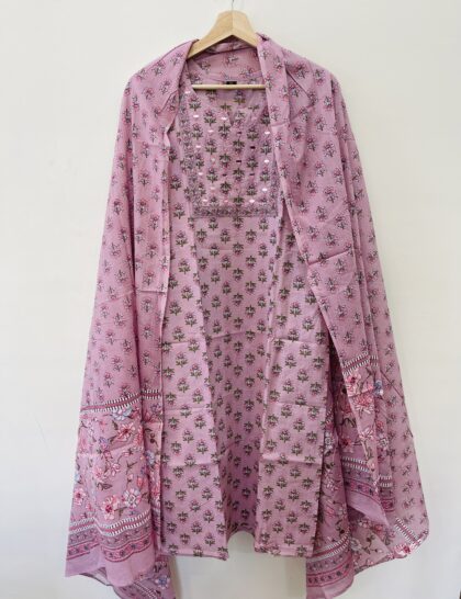 AV34- Pure Cotton Straight Cut Kurta ,Pant, Dupatta Set