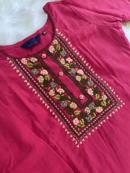 AV14 - Premium Cotton Hand Embroidery Straight Cut Kurta