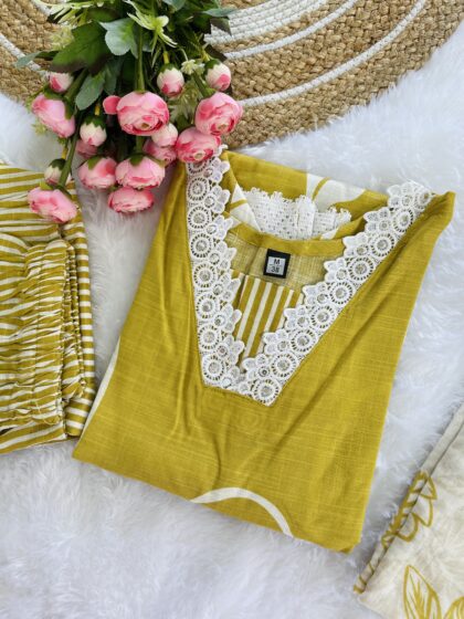 AV38- Pure Cotton Straight Cut Kurta ,Pant, Dupatta Set