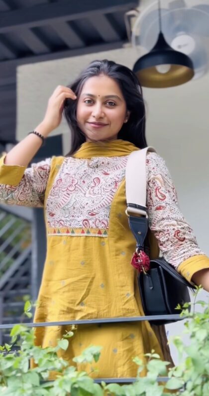 AV26- Premium Cotton With Kalamkari Patch Work Straight Cut Kurta,Pant,Dupatta Set