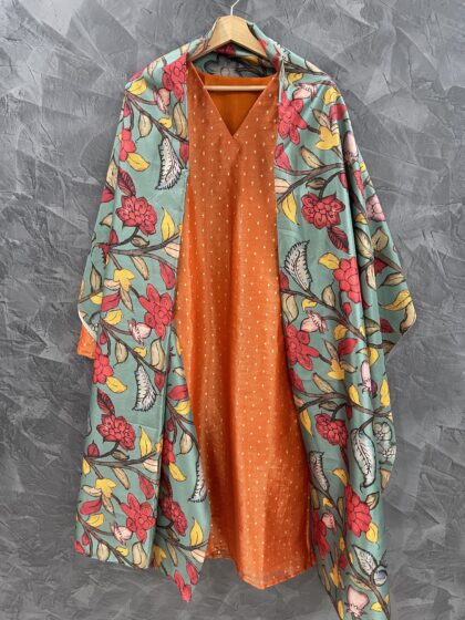 AV04- Premium Party wear Tissue ,Kalamkari  2Pc Kurta, Dupatta Set