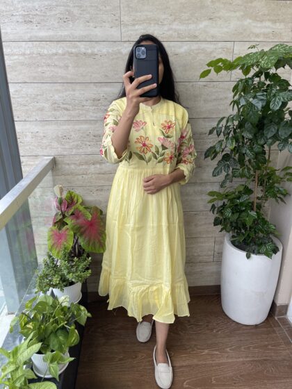 Aarya - Mul Cotton Dress With Cotton Lining and Hand Embroidery