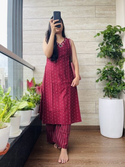 AV45-Premium Flex Cotton Mirror Embroidery Straight Cut 2Pc Kurta & Pant Set