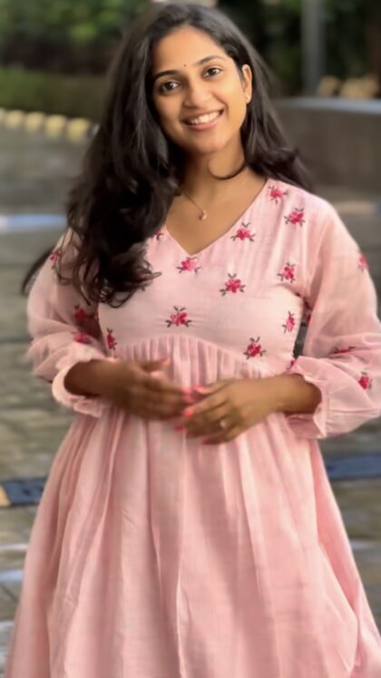 Yamini- Alia Cut Kota Dress With Cotton Lining and Hand Embroidery