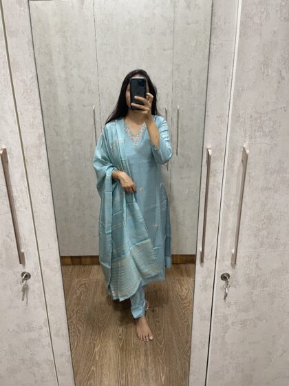 AV28- Premium Party Wear Dola Silk  3Pc Kurta, Pant, Dupatta Set