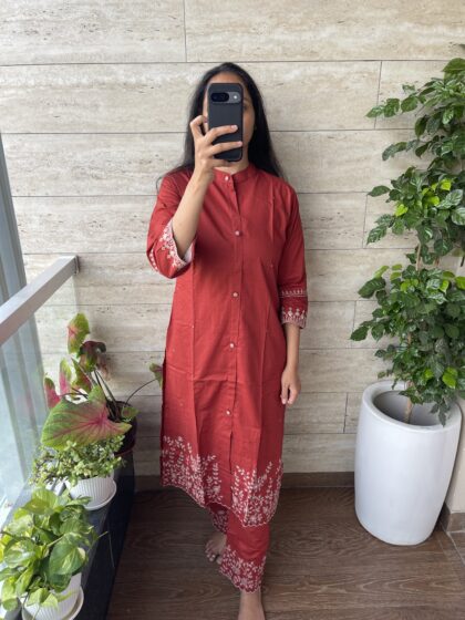 AV59- Premium Cotton With Embroidery Straight Cut 2Pc Kurta & Pant Set