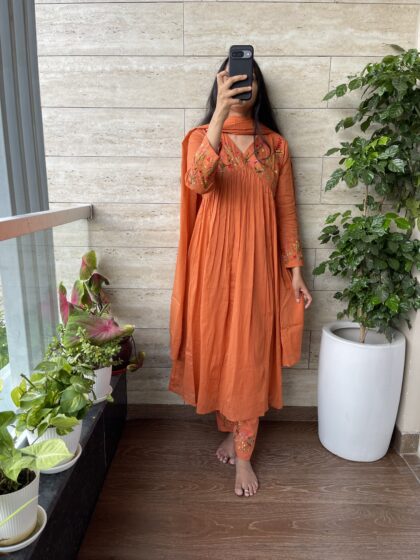 Myra - Mul Cotton Alia Cut Anarkali Kurta ,Pant, Dupatta set