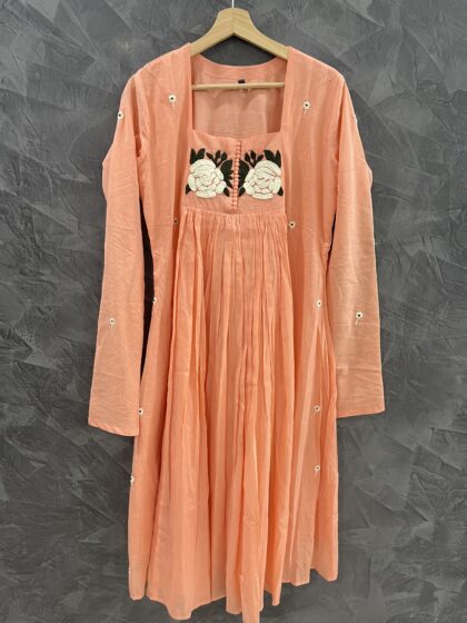 Rose - Mul Cotton Hand Embroidery Dress With Cotton Lining