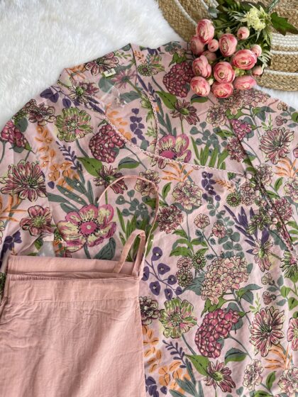 AV46- Pure Cotton Angrakha Style Straight Cut 2Pc Kurta & Pant Set