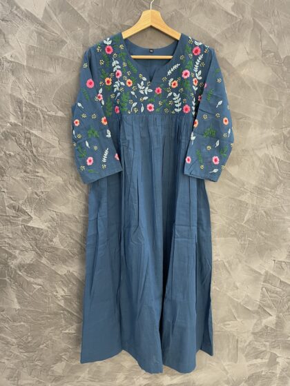 Sahaja-Mul Cotton Dress With Cotton Lining and Hand Embroidery
