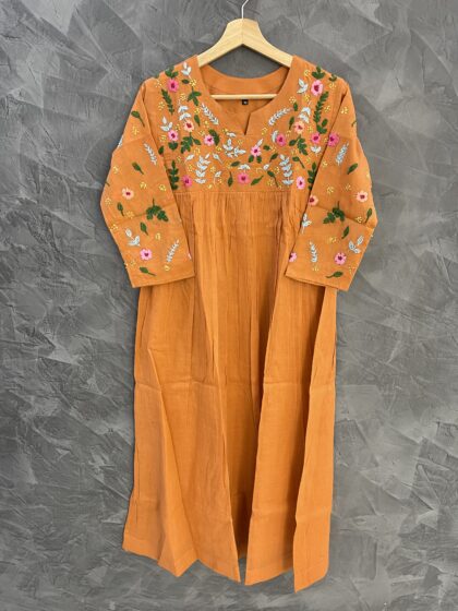 Sahaja-Mul Cotton Dress With Cotton Lining and Hand Embroidery