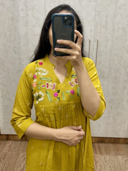 Maya- Jamdani Cotton High And Low Dress With Hand Embroidery