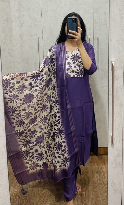 AV56- Premium Party Wear Roman Silk  3Pc Kurta, Pant, Dupatta Set