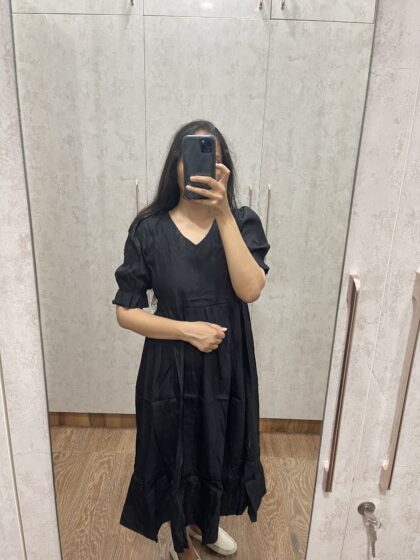 Nitya- Vatican Silk V Neck Puffed Sleeve Midi Dress