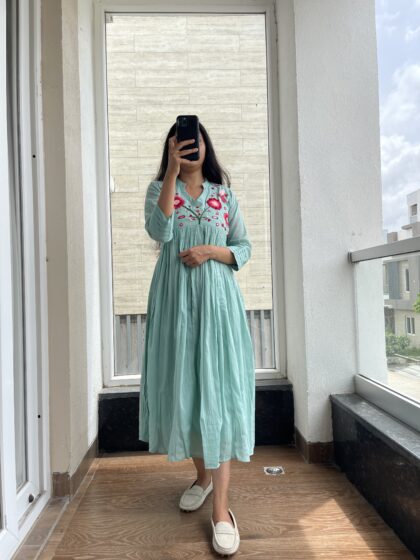 Berry -  Mul Cotton Dress With Cotton Lining and Hand Embroidery