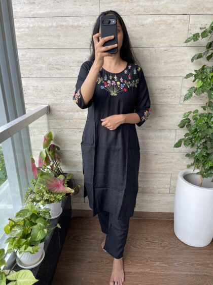 AV68-  Vatican Fabric Hand Embroidery 2Pc Kurta & Pant Set