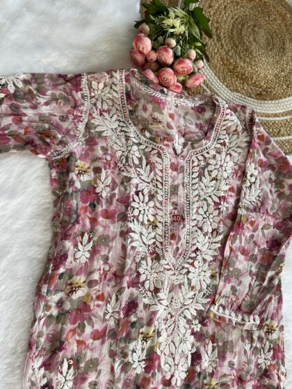 AV73-Pure Mul Cotton Chikankari Straight Cut Kurta
