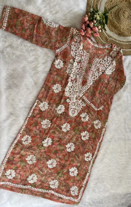AV74- Pure Mul Cotton Chikankari Straight Cut Kurta