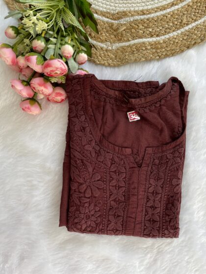 AV76- Pure Chanderi Fabric Chikankari Straight Cut Kurta