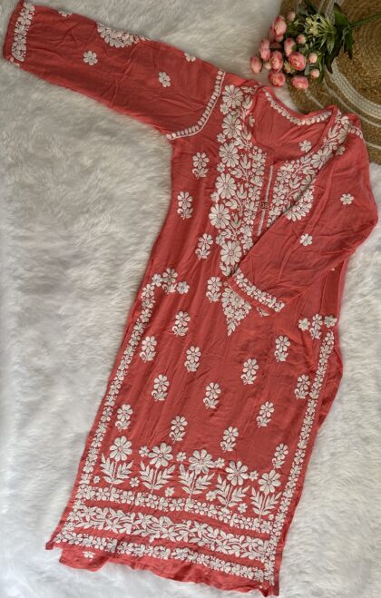 AV75- Heavy Modal Fabric Chikankari Straight Cut Kurta
