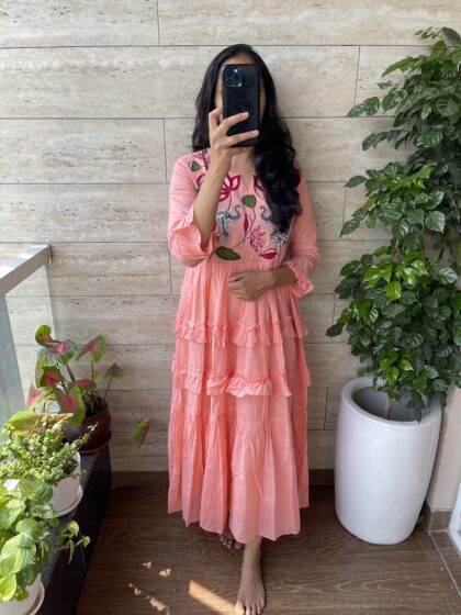 Lotus - Mul Cotton Dress With Cotton Lining and Embroidery Patch Work