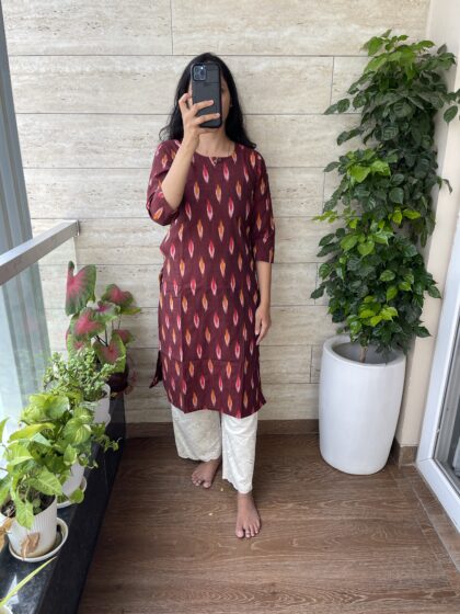 AV83- Pure Ikkat Cotton Straight Cut Kurta