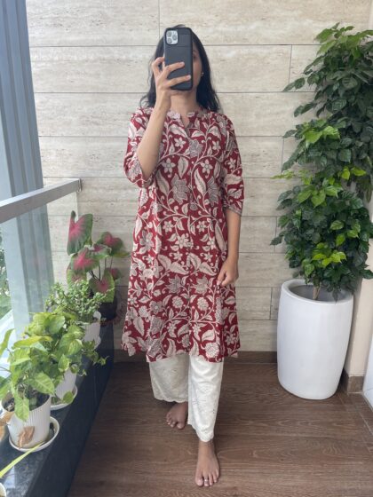 AV81- Pure kalamkari Cotton A Line Kurta