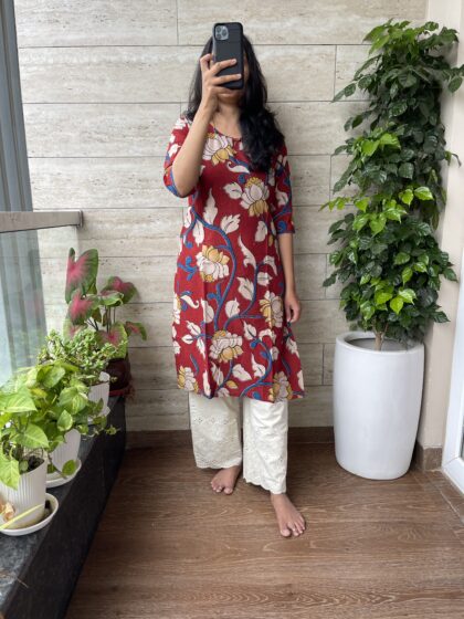 AV82-Pure kalamkari Cotton Straight Cut Kurta