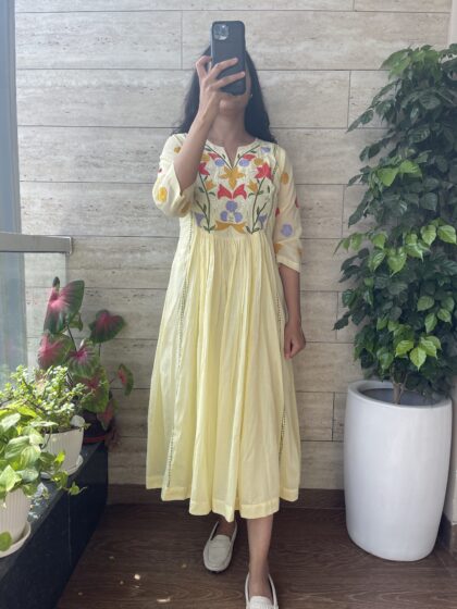 Swara-  Mul Cotton Dress With Cotton Lining and Embroidery