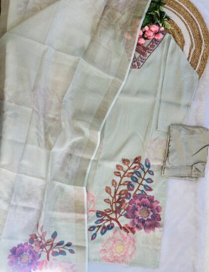 AV97-Premium Lenin Tissue 3Pc Kurta, Pant, Dupatta Set