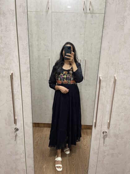 Kanika - Mul Cotton Flared Dress With Cotton Lining and Embroidery Patch Work