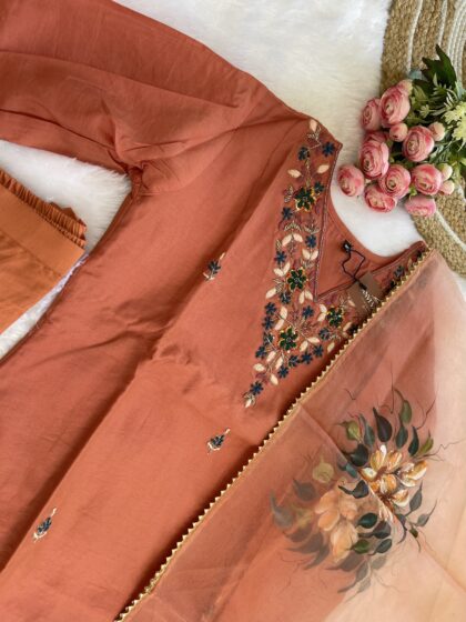 AV107- Premium Party Wear Dola Silk 3Pc Kurta, Pant, Dupatta Set