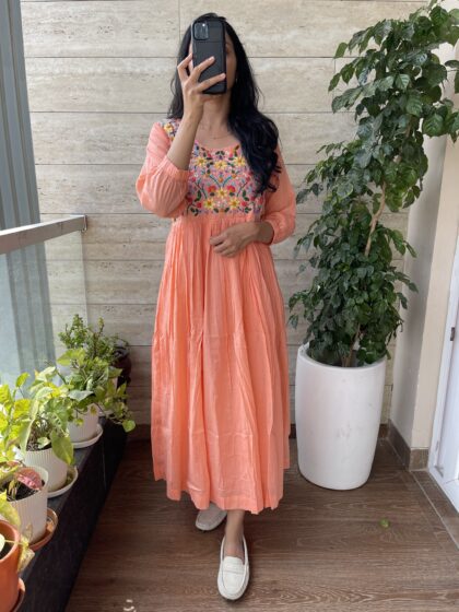 Sonali - Mul Cotton Dress With Cotton Lining and Hand Embroidery