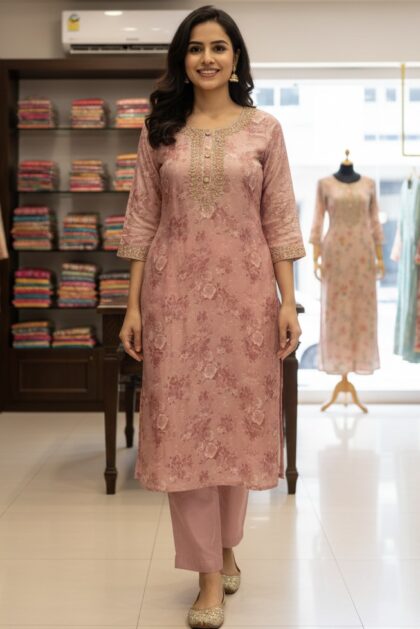 AV23-Premium Party Wear Tissue 2 Pc Kurta, Pant Set