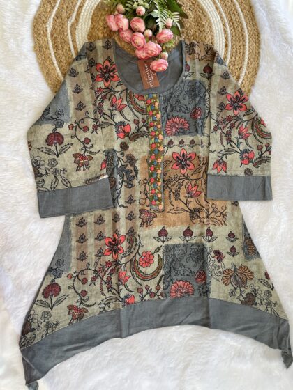 AV102 – Pure Khadi Cotton Hand Embroidery Short Kurti