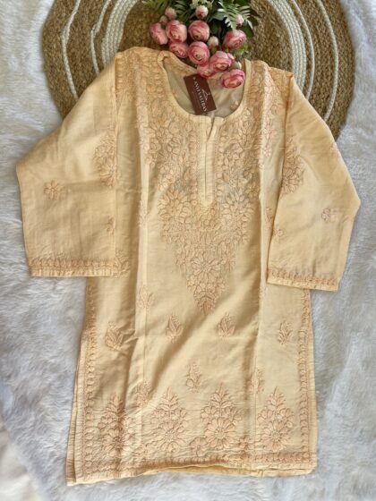 AV101 – Pure Chanderi Fabric Chikankari Short Kurti