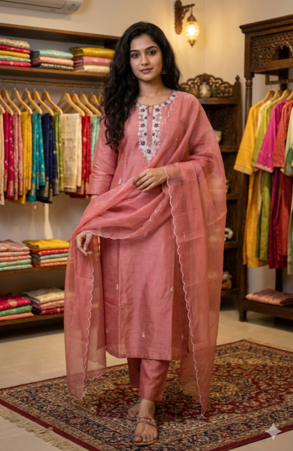 AV05-Premium Party wear Dola Silk  3Pc Kurta, Pant, Dupatta Set