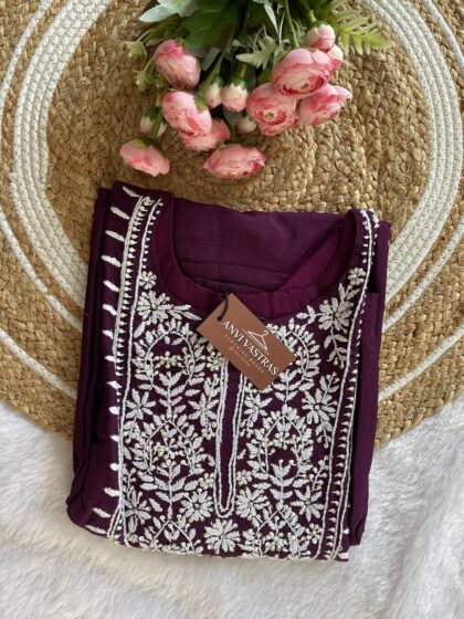 AV108- Premium Dola Silk Chikankari Straight Cut Long Kurta With Lining