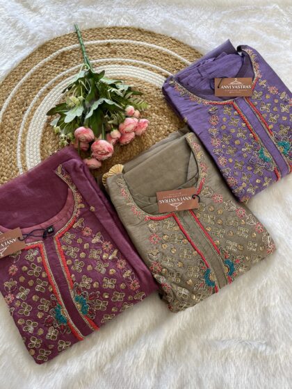 AV104-Premium Party Wear Dola Silk 3Pc Kurta, Pant, Dupatta Set