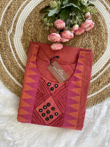 AV112- Pure Cotton Straight Cut Long Real Mirror Kurta With Lining