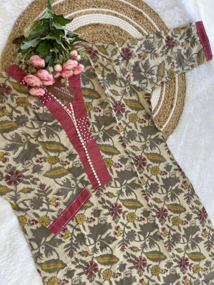 AV90-Pure Cotton Straight Cut Long Designer Kurta