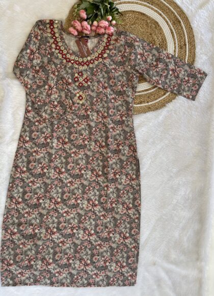AV100- Pure Cotton Straight Cut Long Designer Mirror Work Kurta