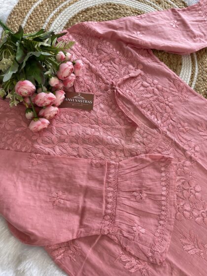 AV117- Pure Dabu Cotton Chikankari Straight Cut Kurta
