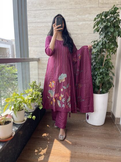 AV42-Premium Cotton A-line 3Pc Kurta, Pant, Dupatta Set