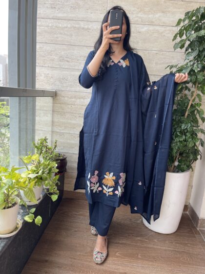 AV113- Premium Cotton Straight Cut 3 Pc Kurta(With Lining) ,Pant, Dupatta Set